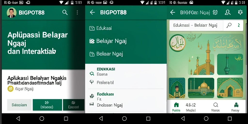 Tampilan antarmuka aplikasi Belajar Ngaji yang interaktif dan menarik.