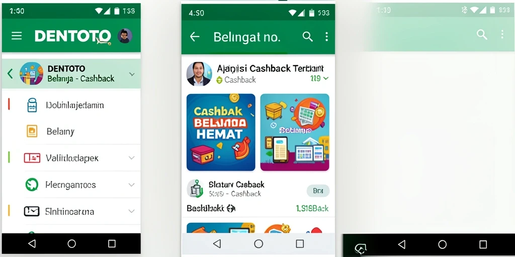 Antarmuka DENTOTO dengan fitur Cashback yang menarik dan mudah digunakan.