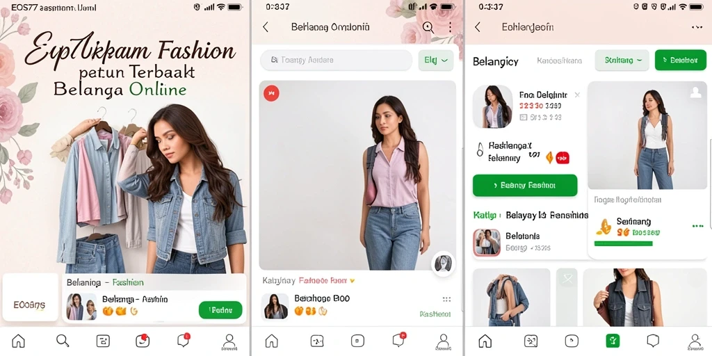 Antarmuka modern EOS77 untuk belanja fashion yang mudah digunakan.