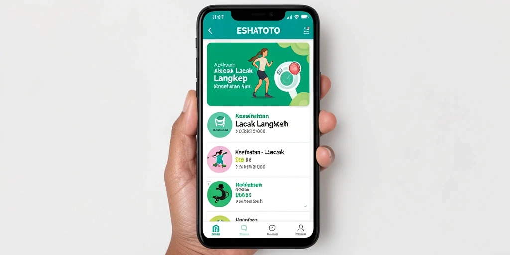 Antarmuka ESHATOTO menampilkan statisik langkah dengan menarik.