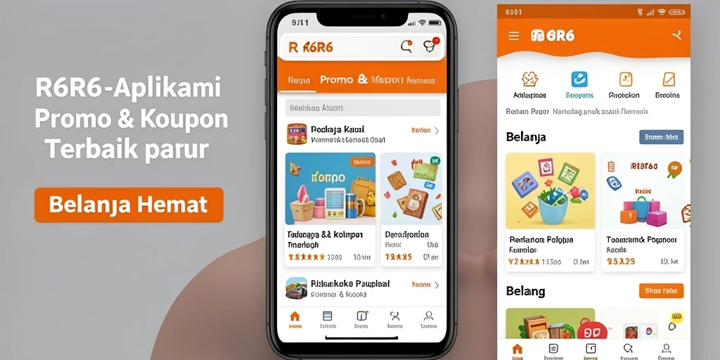 Screenshot antarmuka R6R6 menampilkan berbagai kupon dan promo menarik.