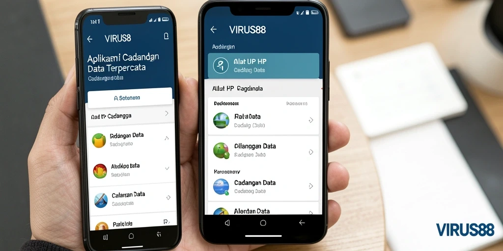 Screenshot utama VIRUS88 menampilkan antarmuka pengguna cadangan data yang ramah.